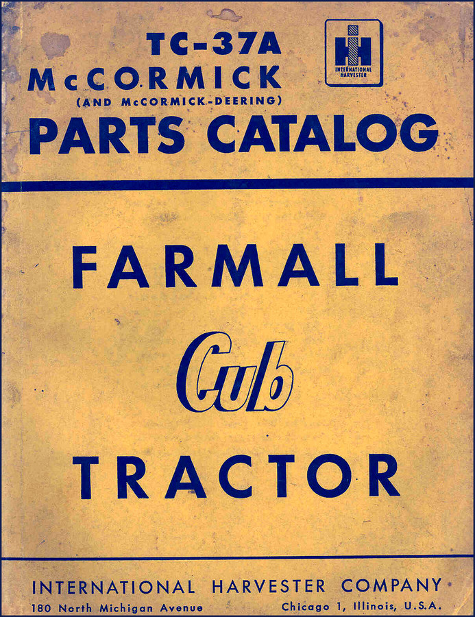 International Harvester Cub Parts Catalog cover – OEM factory publication, TC-37A