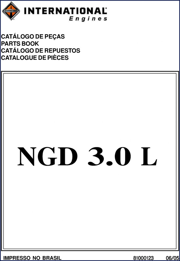 International NGD 3.0L 2005 Parts Catalog front cover showing engine cutaway