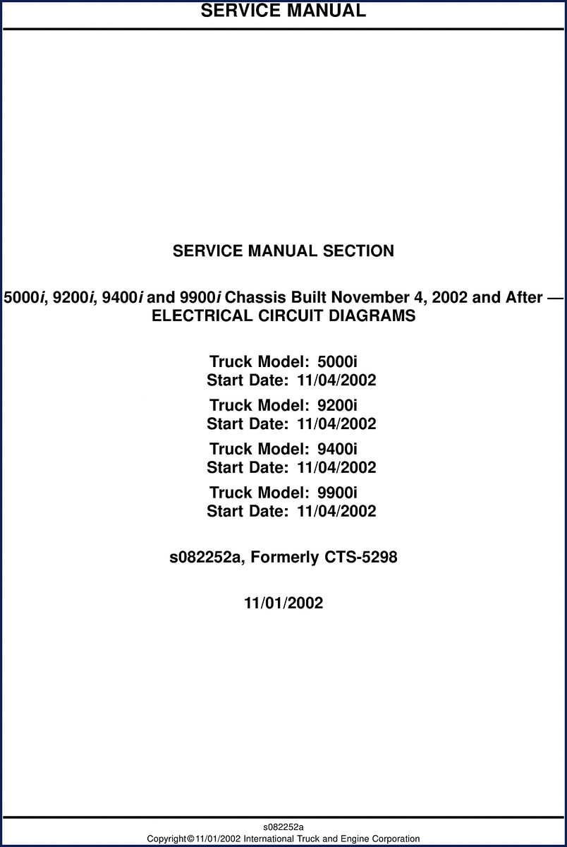 International Truck And Engine 5000i 9200i 9400i 9900i 2002 Wiring Diagram manual cover