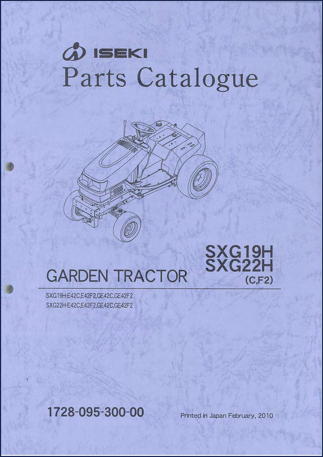 Iseki SXG19H garden tractor parts catalog cover 2010 OEM factory manual 238 pages