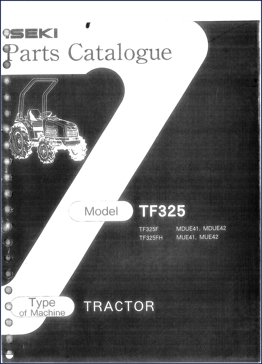 Iseki TF325 tractor parts catalog cover showing TF325, TF325F, TF325FH models – factory document