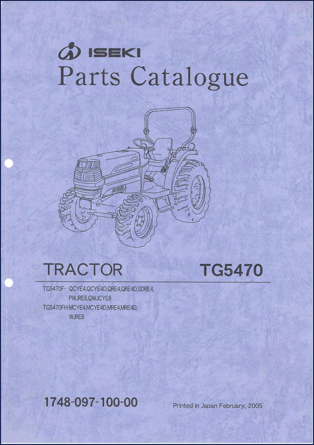 Iseki TG5470F 2005 Parts Catalog cover showing tractor model designation and front cover