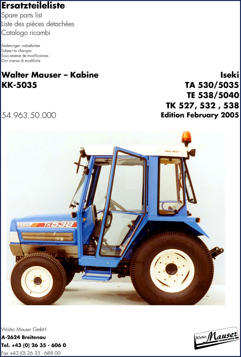 Iseki TK 538 parts catalog cover 2005 16 pages