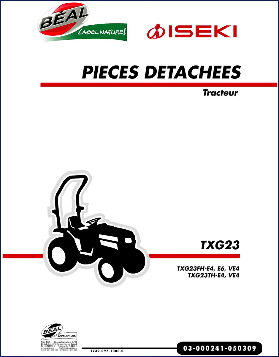 Iseki TXG23 series parts catalog cover showing tractor model