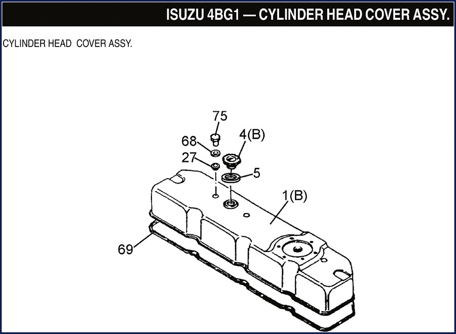 Isuzu 4BG1 Parts Catalog page showing cylinder head cover assembly exploded diagram with part numbers