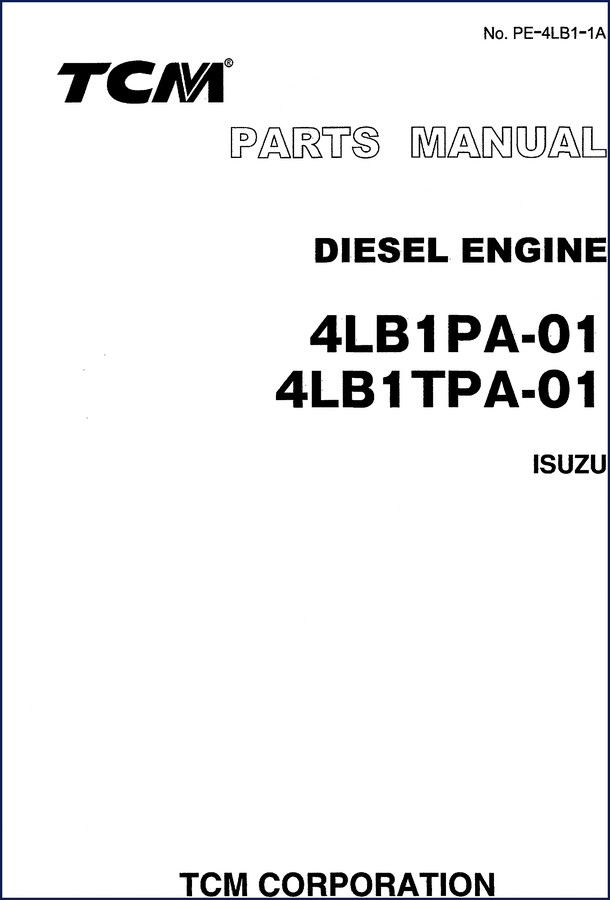Isuzu 4LB1 Parts Catalog front cover – 58-page factory parts manual for TCM forklift engines