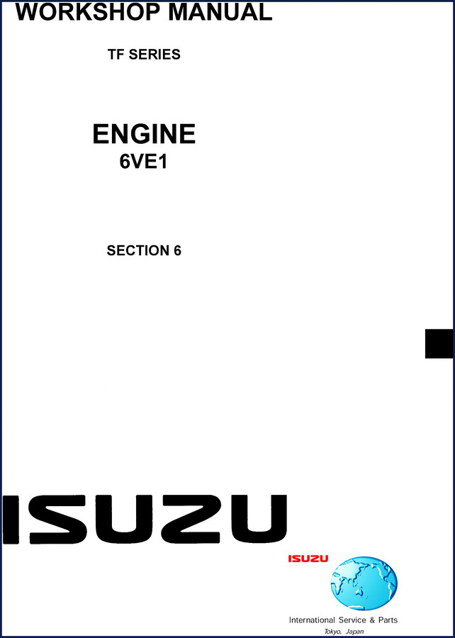 Isuzu 6VE1 workshop manual cover showing engine mechanical sections for TF series 3.5L
