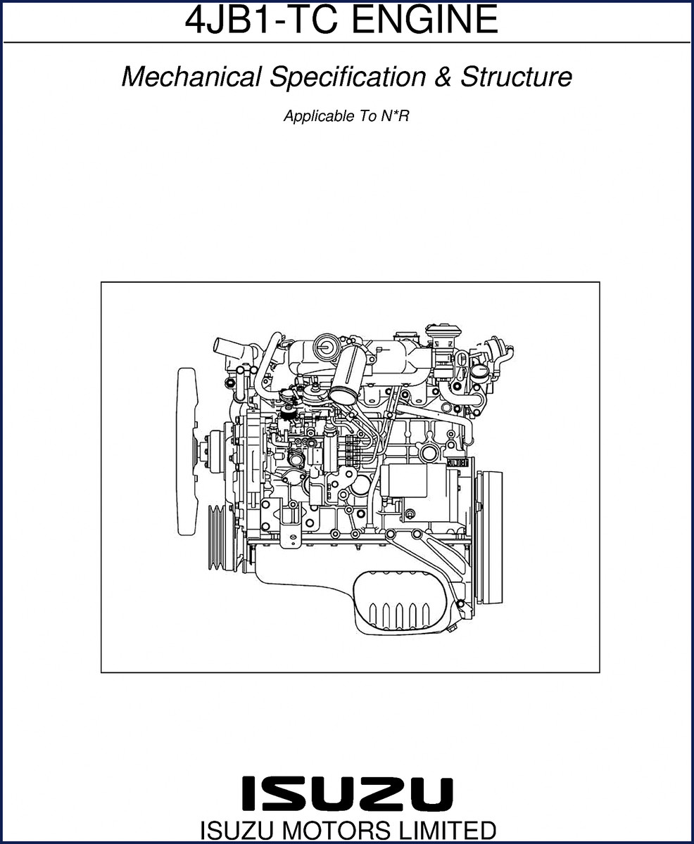 Isuzu N Technical Manual – 4JB1-TC Engine Specs & Procedures 2 Isuzu N Technical Manual cover showing 4JB1-TC engine diagram