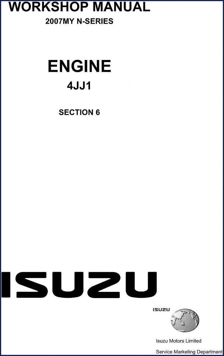 Isuzu N-Series 2007 Workshop Manual cover showing engine section 4JJ1