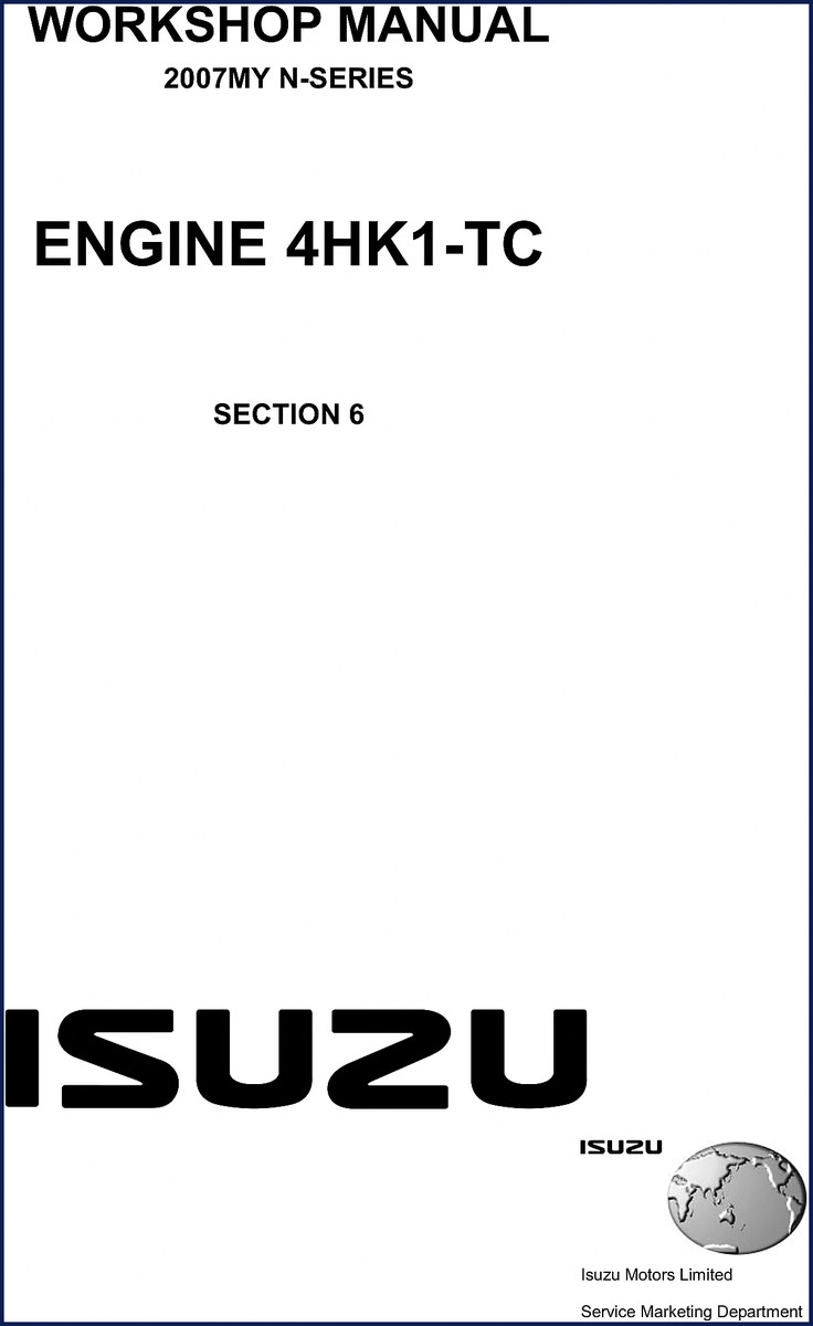 Isuzu N-Series 2007 Workshop Manual cover showing diesel engine cutaway