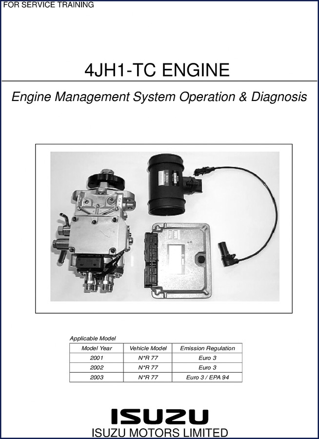 Isuzu NR 77 training manual cover showing VP44 injection system and ECM diagnostics