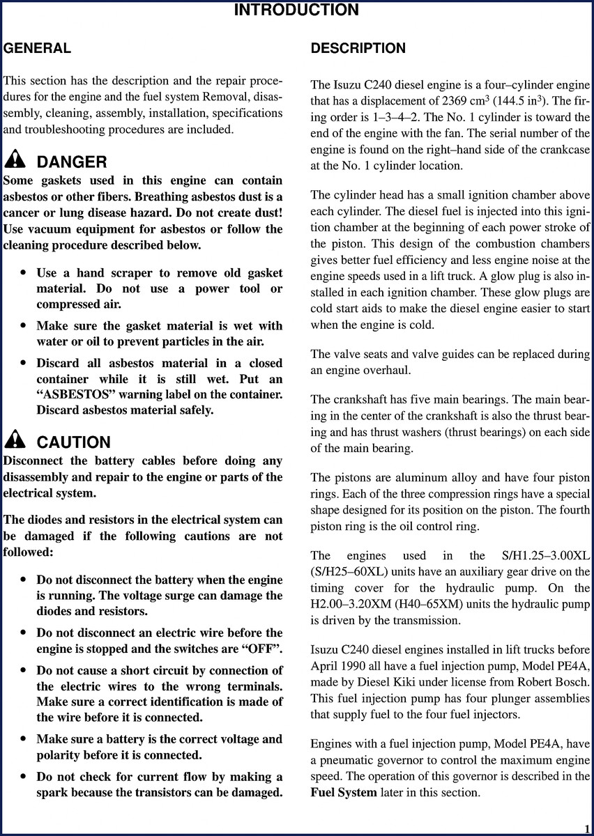 Isuzu S1.25, S3.00XL, H2.00XM, H3.20XM Service Manual – 38 Pages of Factory Specs 2 Isuzu S1.25, S3.00XL, H2.00XM, H3.20XM factory service manual cover page showing engine diagram and model designations