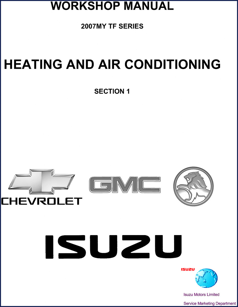 2007 Isuzu TF Workshop Manual cover showing heating and air conditioning section