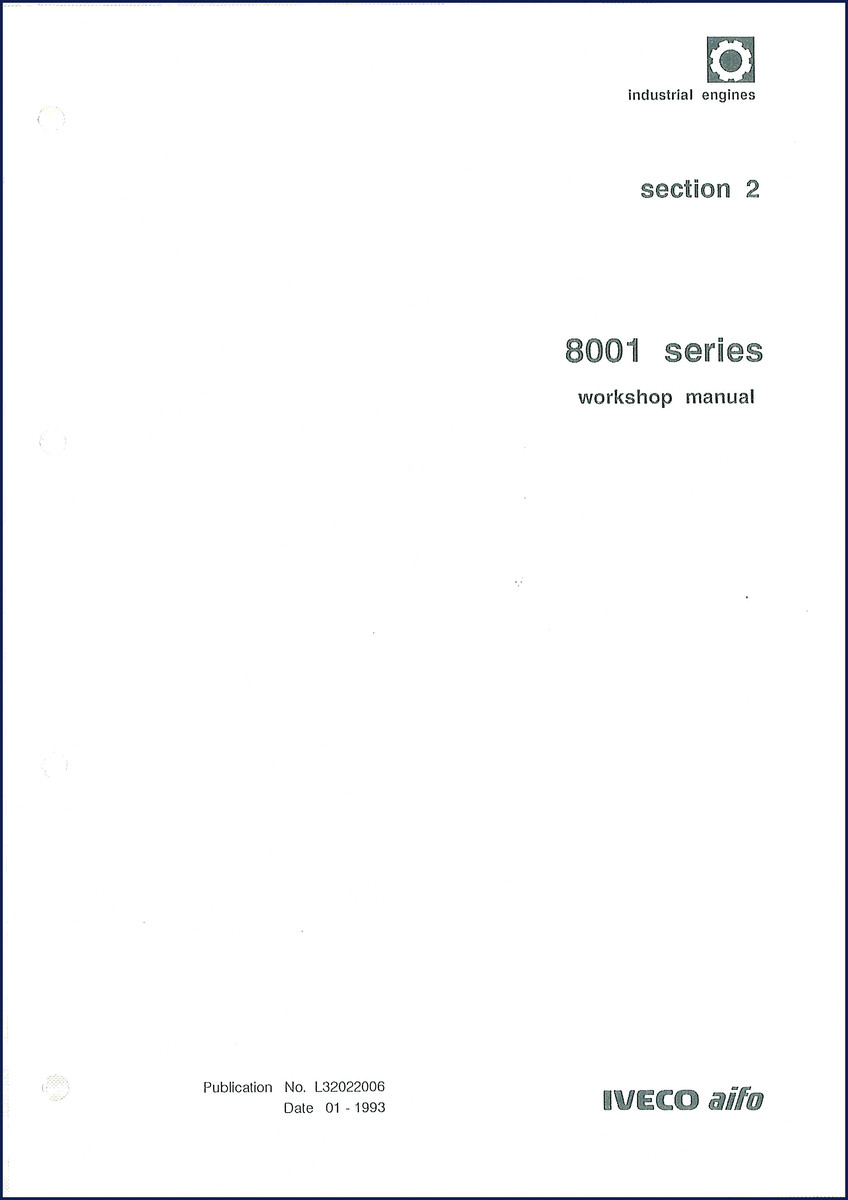 Iveco Aifo 8001 series 1993 Workshop Manual cover page showing engine cutaway and publication number L32022006