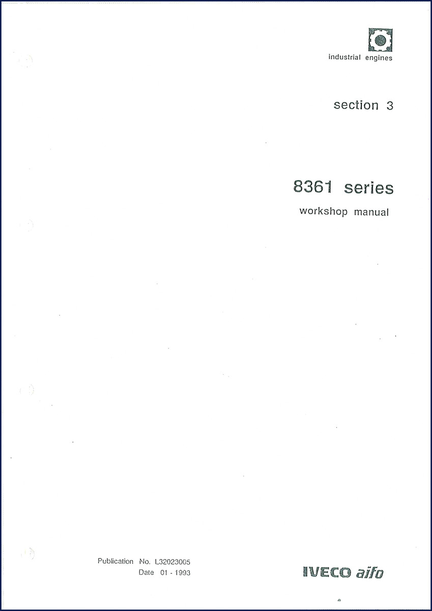 Iveco Aifo 8361 1993 Workshop Manual cover – industrial engine shop manual