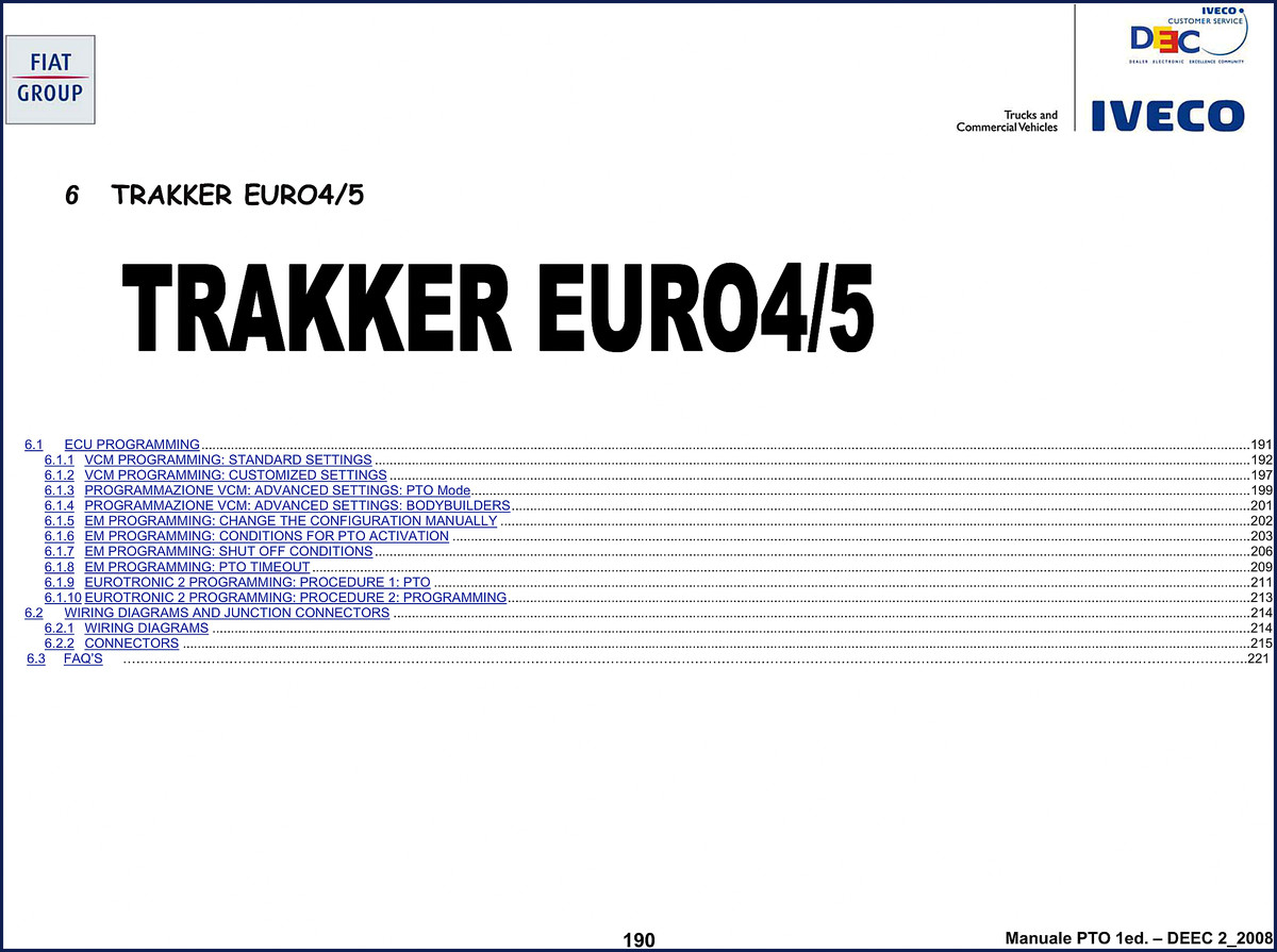 Iveco TRAKKER EURO4 EURO5 2008 Technical Manual cover - OEM factory document for PTO and ECU programming
