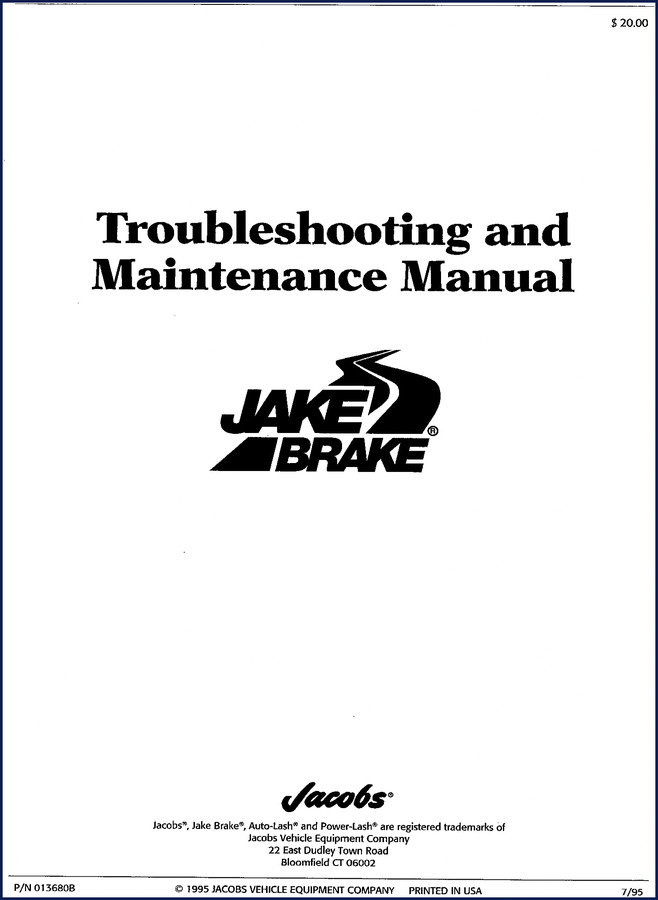 Jacobs 317/317E, 3406, 3306, 760A/765A 1995 Troubleshooting Manual – cover