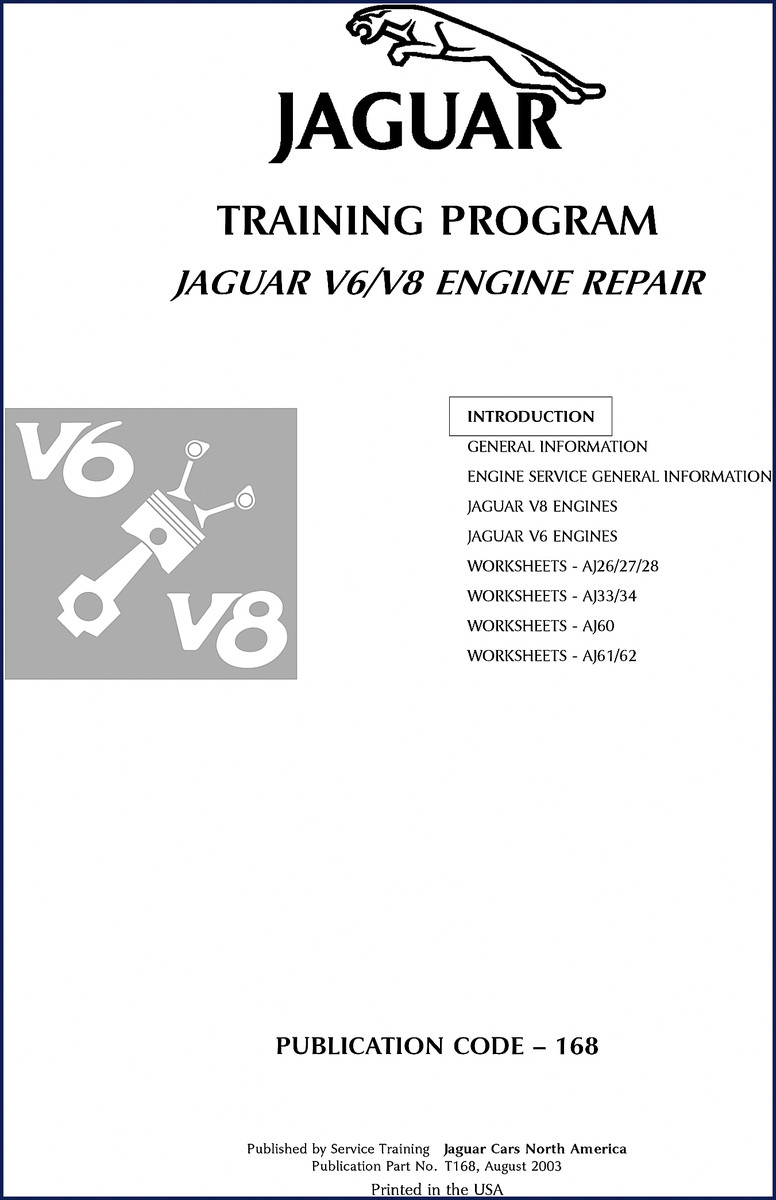Jaguar 2003 Training Manual cover for AJ26-AJ34 V6/V8 engine repair