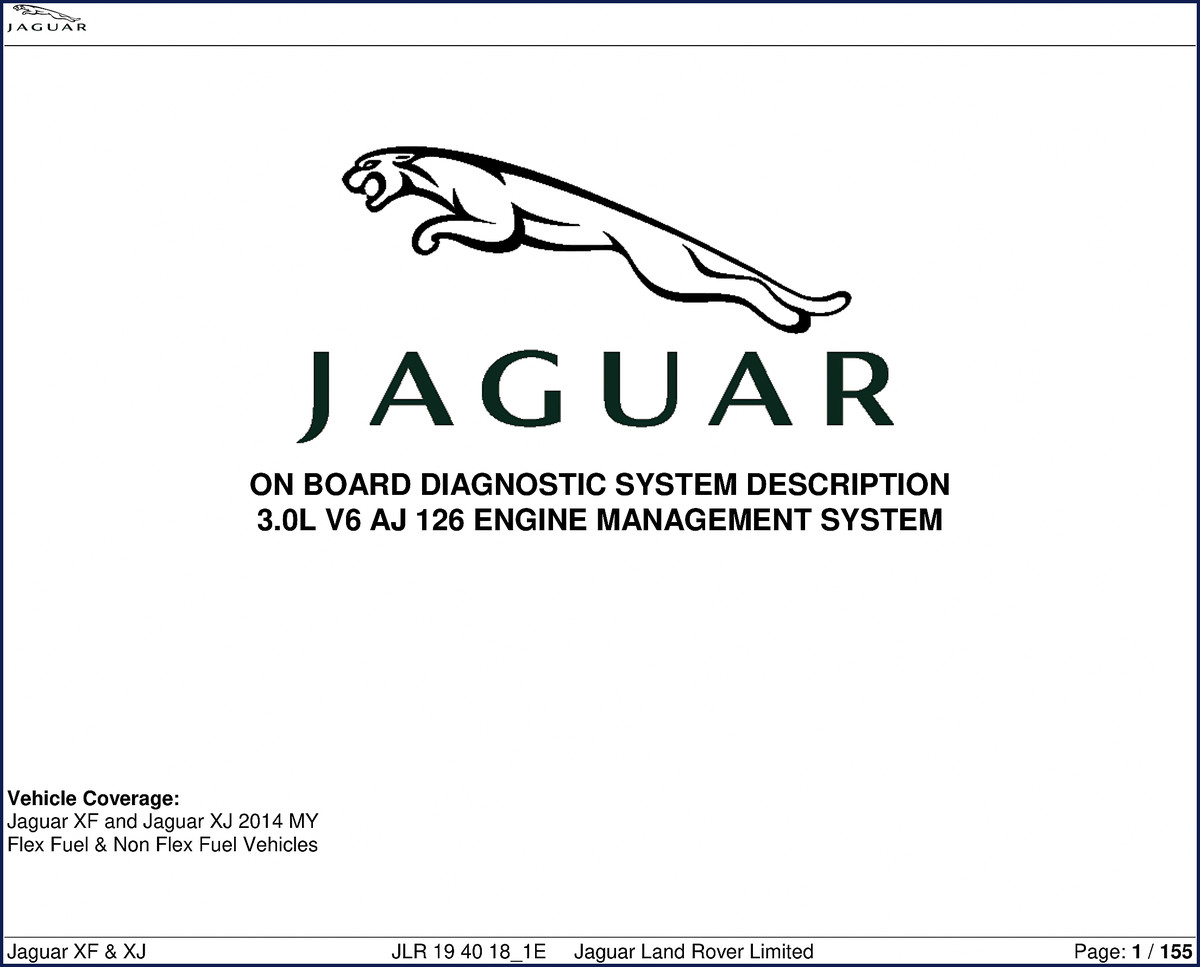 2014 Jaguar XF XJ Diagnostics Manual cover - 155 pages OEM factory diagnostic procedures
