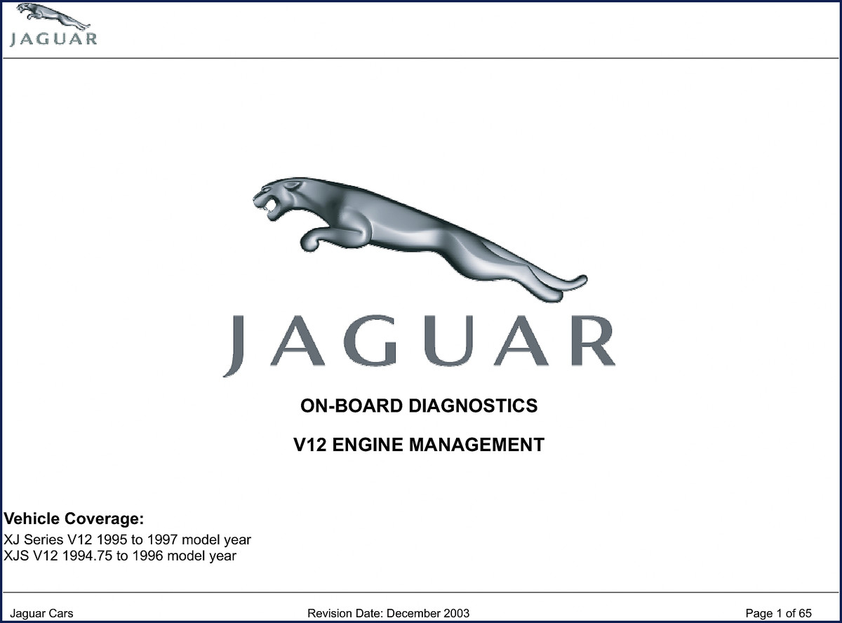 Jaguar XJ Series XJS V12 Engine Management Diagnostics Manual 2003 cover