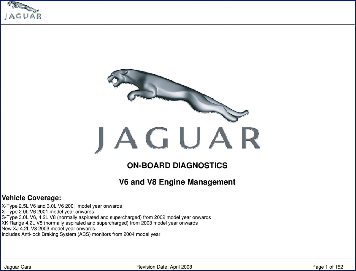 2008 Jaguar XK XJ S-Type X-Type On-Board Diagnostics Manual cover