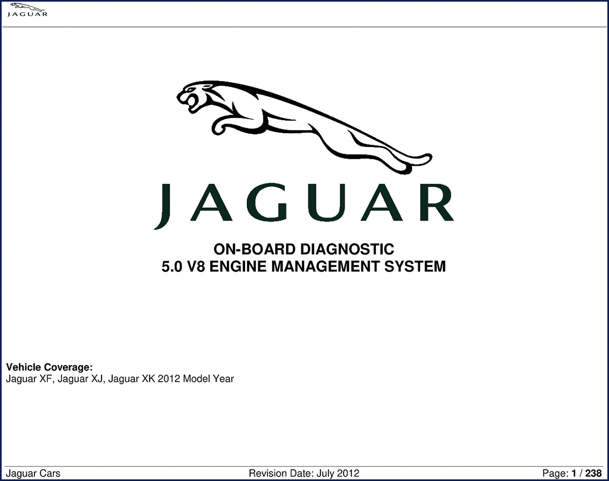 2012 Jaguar XK XF XJ Diagnostics Manual cover page showing vehicle silhouette and OEM branding