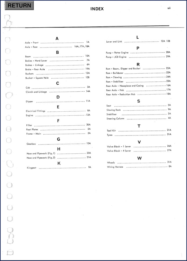 JCB JCB1 Parts Catalog cover showing factory part numbering for engine and brake systems