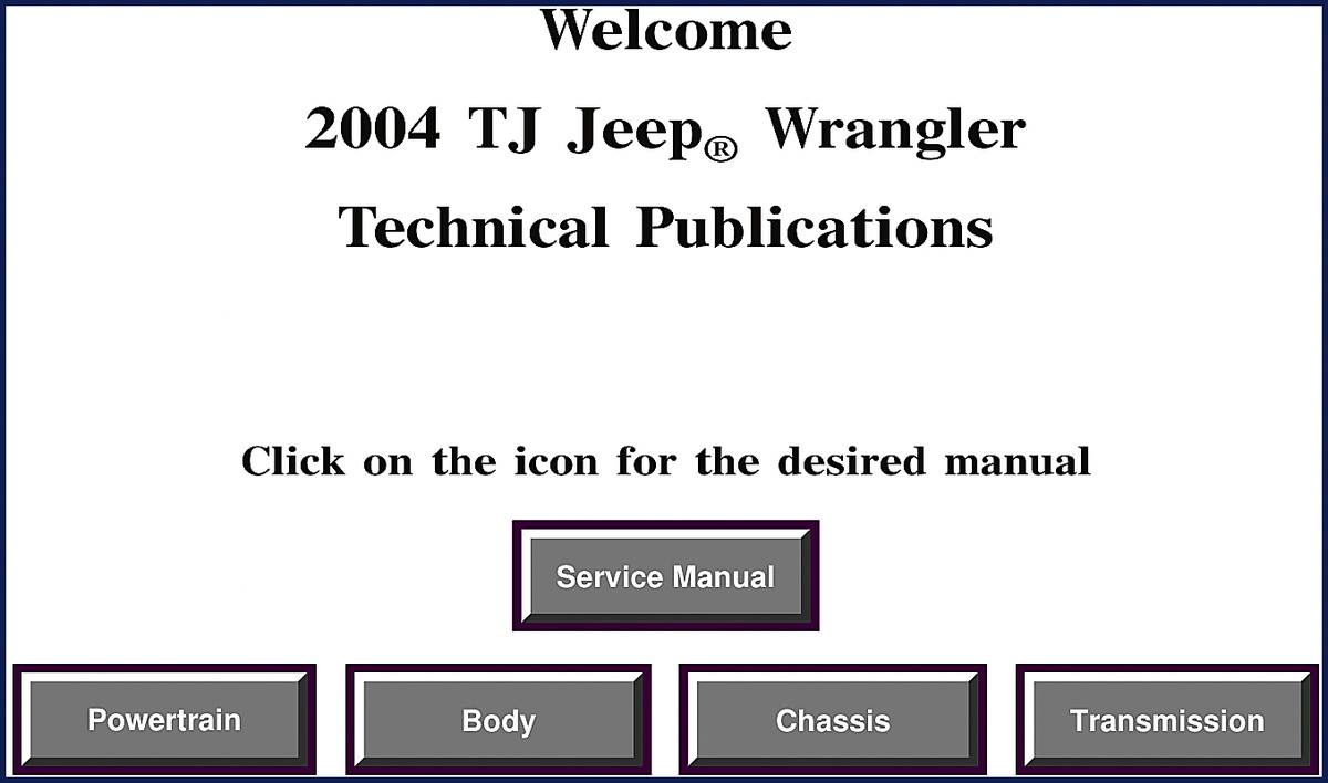 2004 Jeep Wrangler TJ OEM Service Manual cover page with Wrangler silhouette and technical title