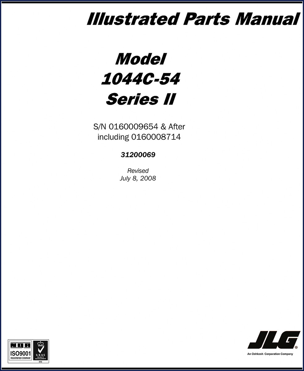 JLG 1044C-54 2008 Parts Catalog cover - factory OEM illustrated parts manual