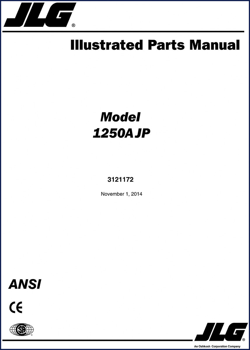 JLG 1250AJP 2014 Parts Catalog cover - factory OEM illustrated parts manual for the 1250AJP lift
