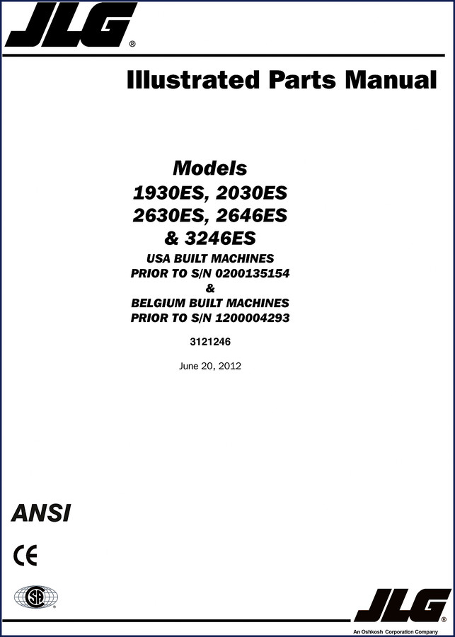 JLG 1930ES, 2030ES, 2630ES, 2646ES, 3246ES 2011 Service Manual – 216 pages OEM factory document