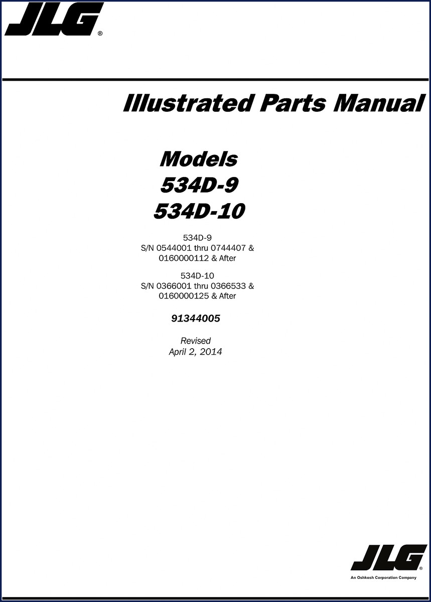 JLG 534D-9 534D-10 2014 Parts Catalog cover - OEM factory manual
