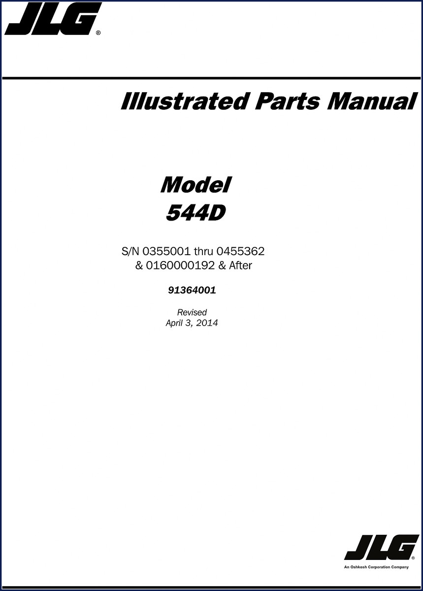 JLG 544D 2014 Parts Catalog cover – OEM factory manual for telehandler