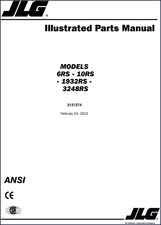 JLG 6RS 10RS 1932RS 3248RS 2012 Parts Catalog factory OEM manual cover