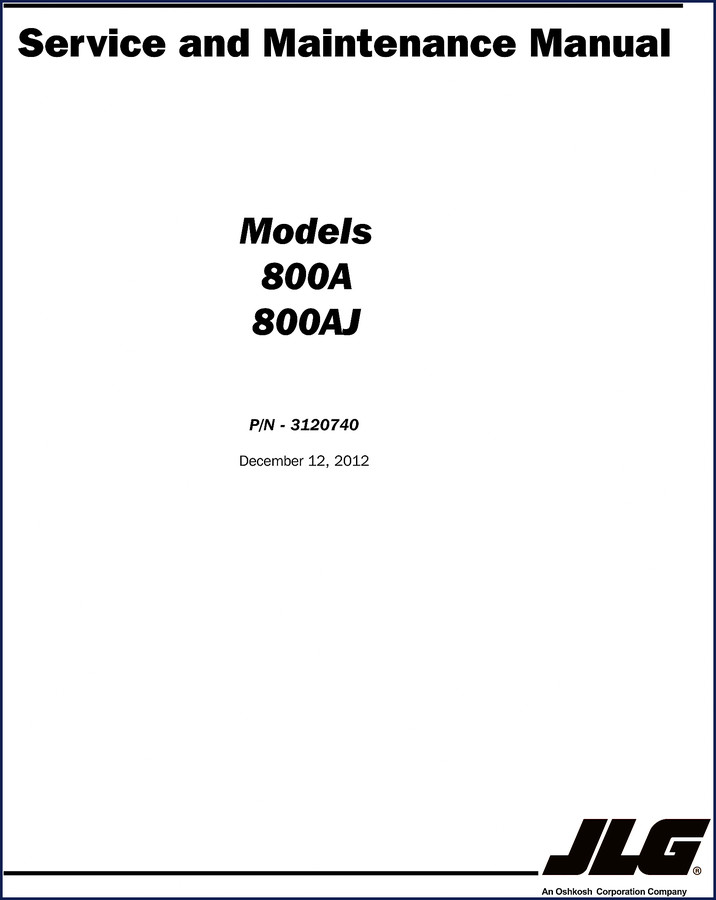 JLG 800A 800AJ 2012 Operators Manual – factory cover page showing boom lift model