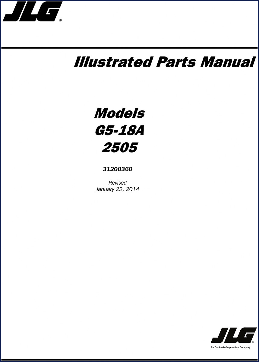 2014 JLG G5-18A 2505 Parts Catalog cover page