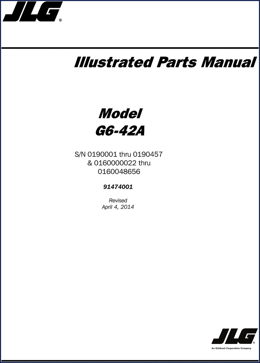 JLG G6-42A 2014 Parts Catalog cover - factory OEM parts manual