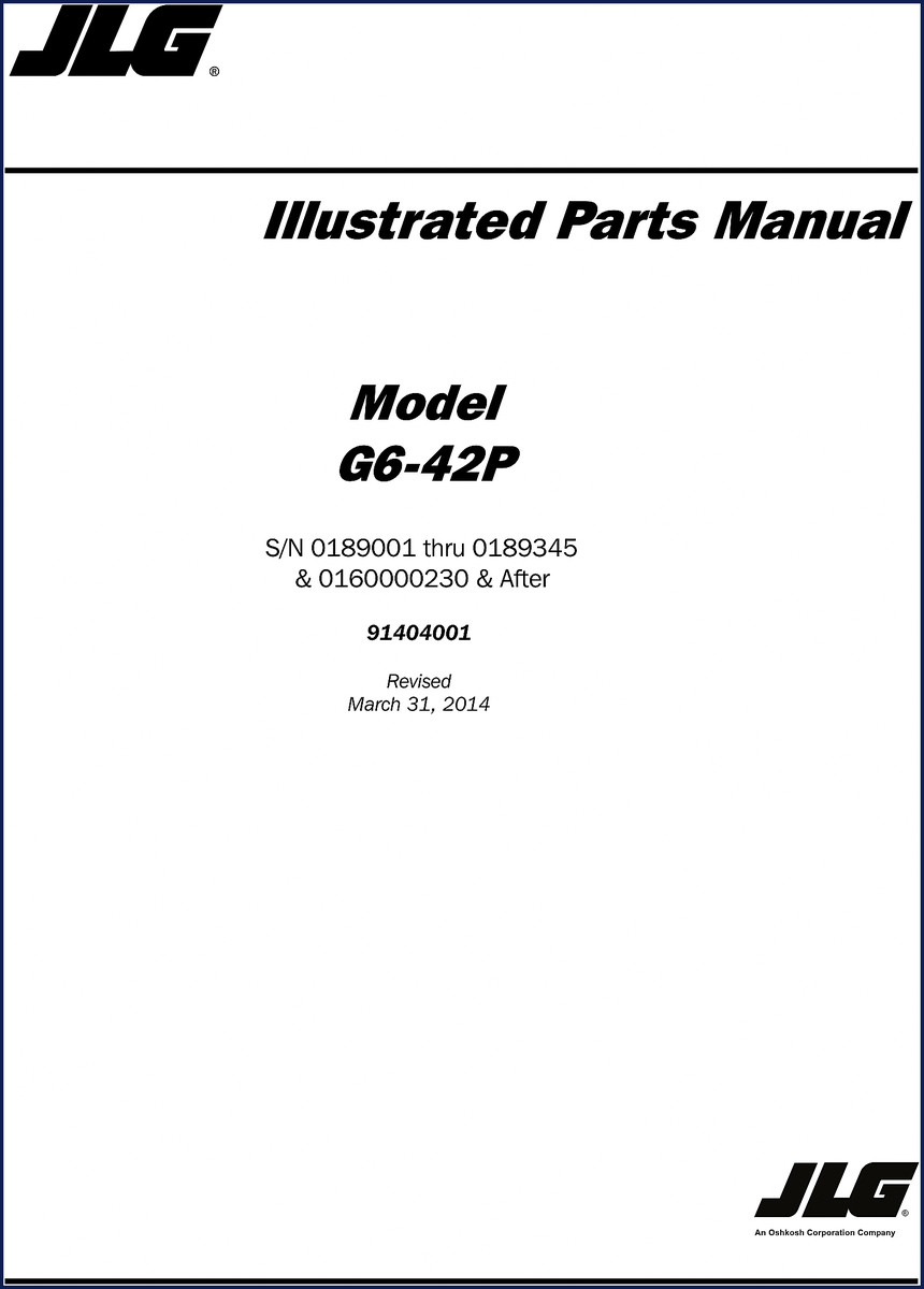 JLG G6-42P 2014 Parts Catalog cover - factory OEM manual