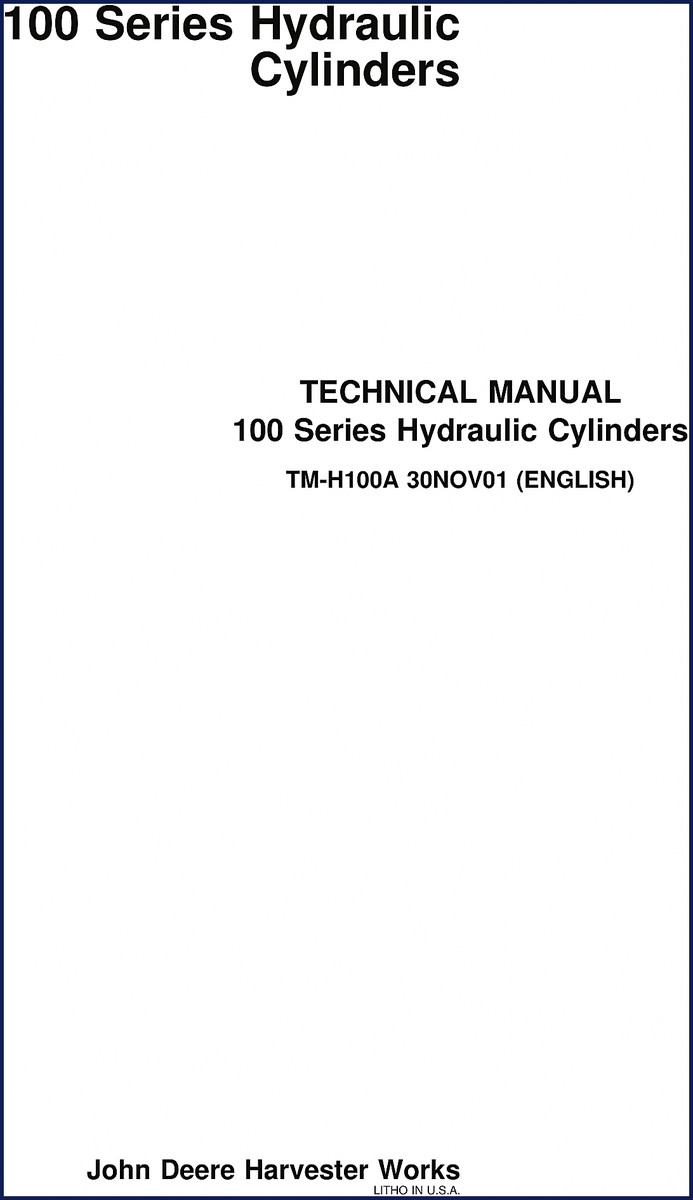 John Deere 100 Series Hydraulic Cylinders Technical Manual – 2001 factory OEM document cover