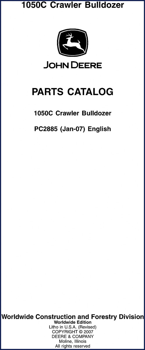 John Deere 1050C 2007 Parts Catalog cover - OEM factory document