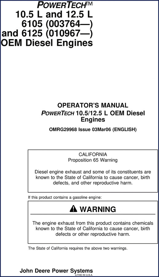 2006 John Deere 10.5L 12.5L Operators Manual cover