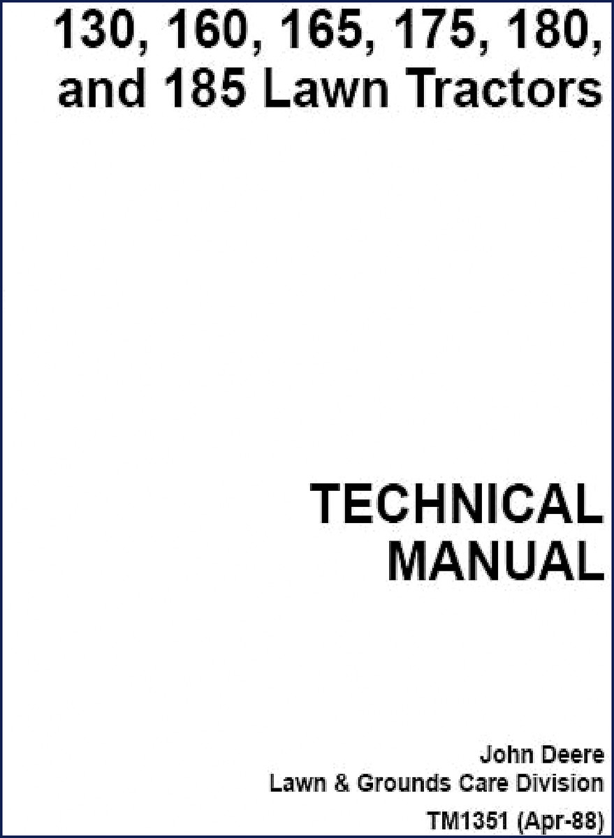 1988 John Deere 130-185 Lawn Tractor Technical Manual cover - OEM factory document