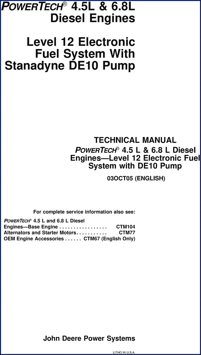 John Deere 4.5L and 6.8L Diesel Engines Technical Manual 2005 cover