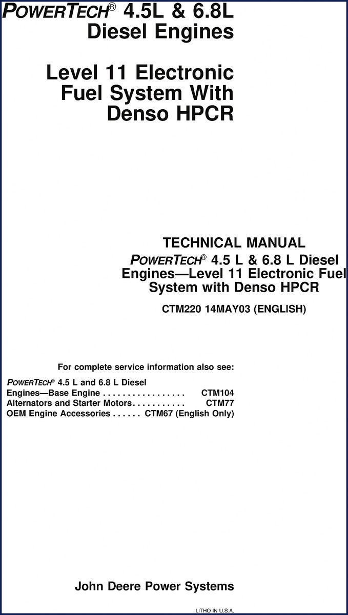 John Deere 4.5L and 6.8L Diesel Engines Technical Manual 2003 cover page