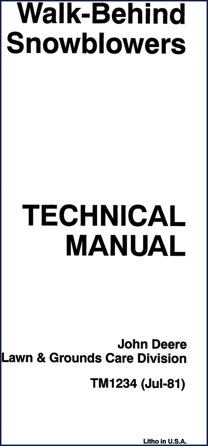 John Deere 526 and 1032 walk-behind snowblower technical manual cover from 1981