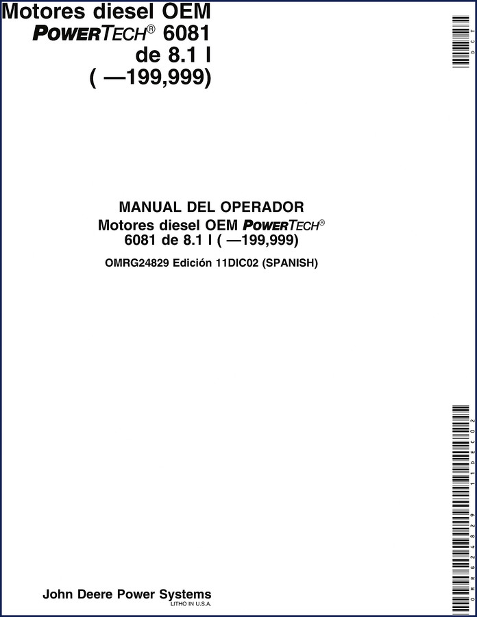 John Deere 6081 Operators Manual 2002 – OEM Factory Specs Cover