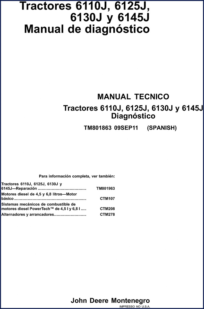 John Deere 6110J diagnostics manual cover - 2011 factory service document