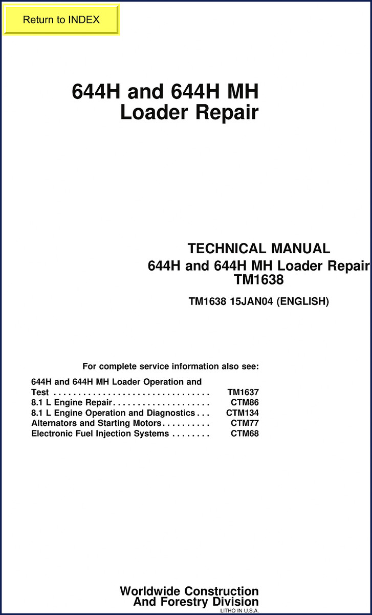 John Deere 644H and 644H MH 2004 Technical Manual cover – factory OEM repair book for loader