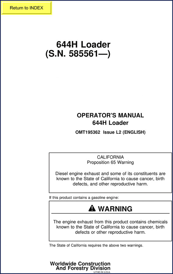 John Deere 644H Loader Operator's Manual 240 pages