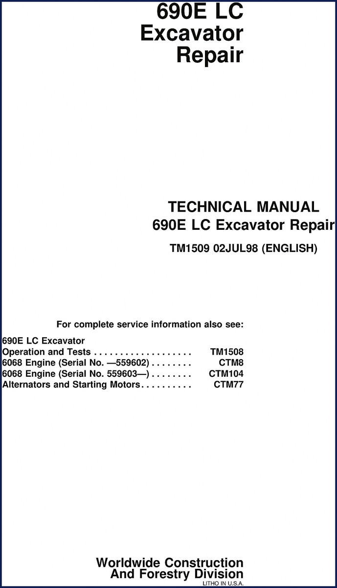 1998 John Deere 690E LC Technical Manual cover – factory repair document